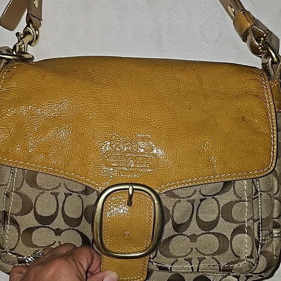 VTG Coach purse Y2K brown and patent leather yellow gold 12562 - Picture 5 of 12